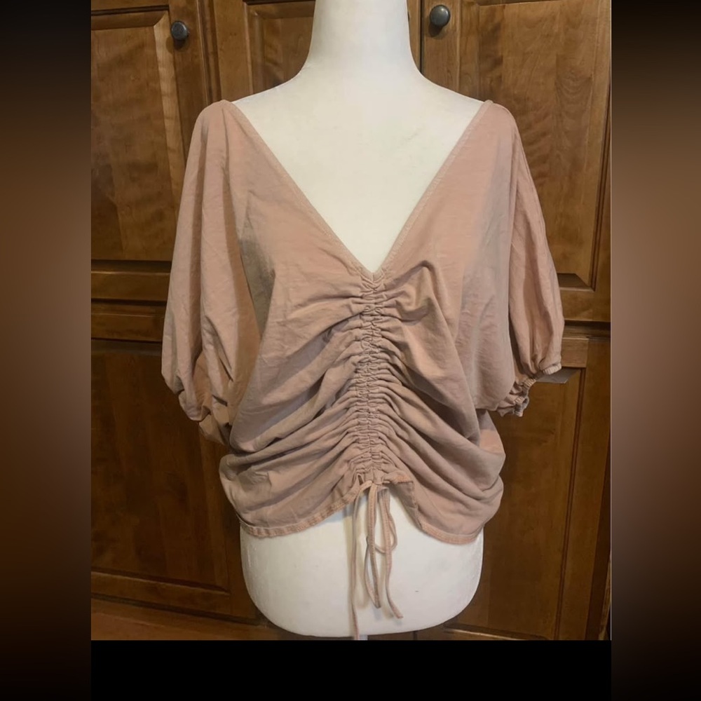 Women's Ruched V-Neck Top - Pink
